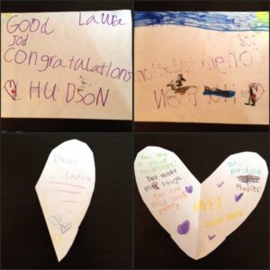 The pictures and cards from Hudson (6) and Karoline (9) Malfer, that greeted me after my race.  Awesome! 