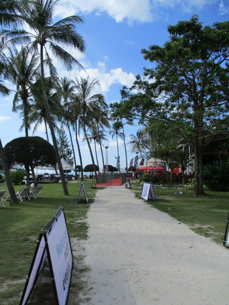 The run course through the grounds of the Meritus Pelangi Hotel